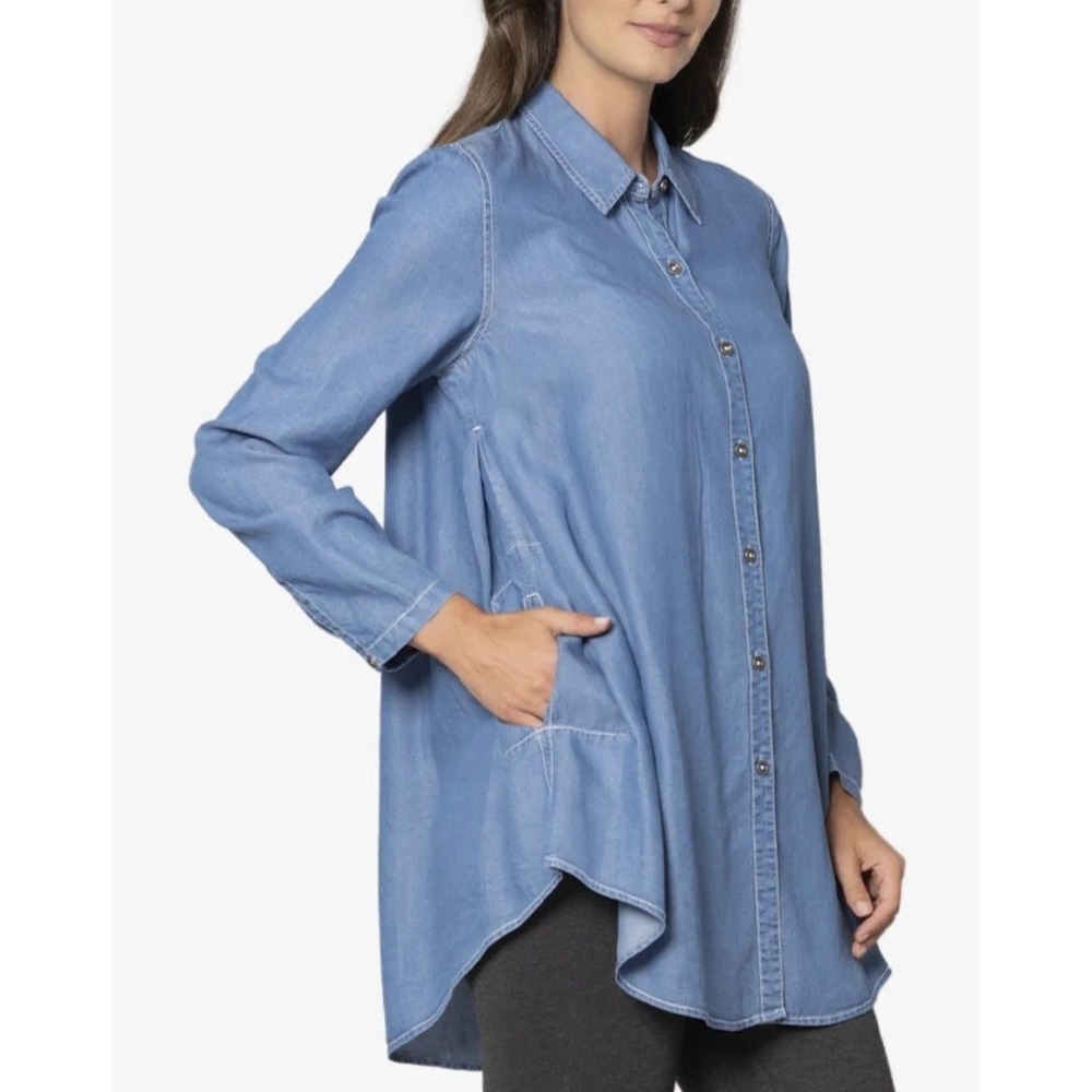Stella Carakasi Prime Time Tunic in Denim Blue Laglenlook LS Button Up Size XL - Picture 7 of 16